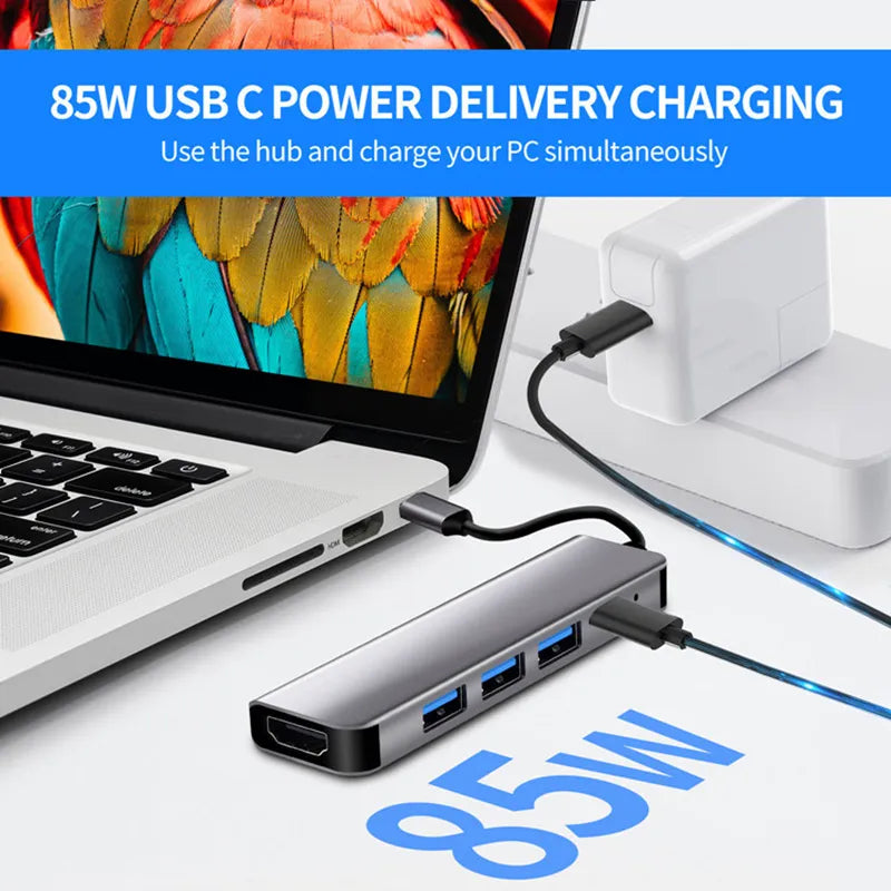 MacBook USB-C Hub to 4K HDTV USB-C Power Dock