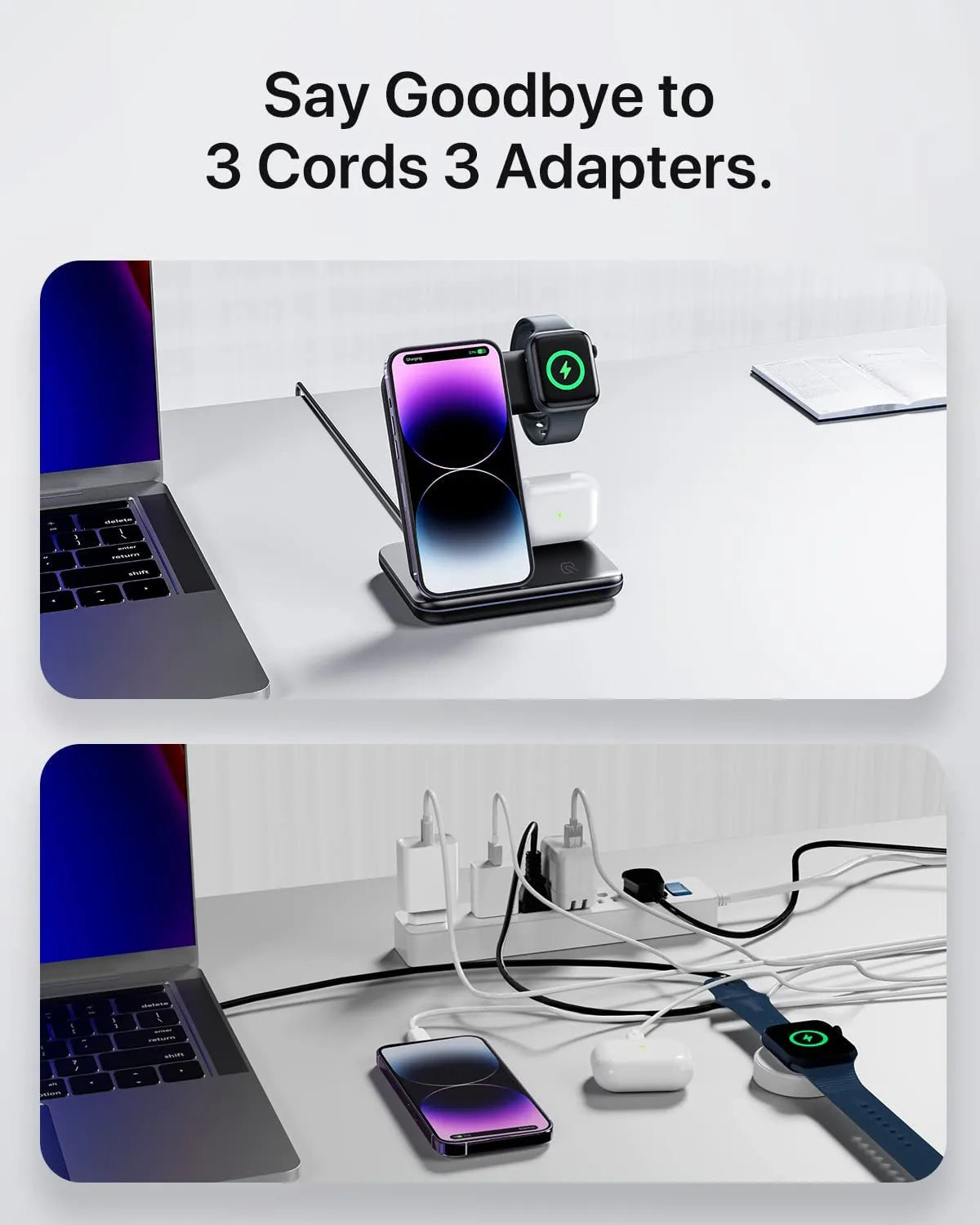 3 in 1 Magnetic 15W Fast Wireless Charging Dock with Night Light