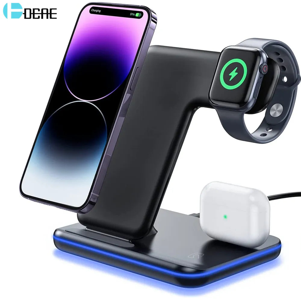 3 in 1 Magnetic 15W Fast Wireless Charging Dock with Night Light