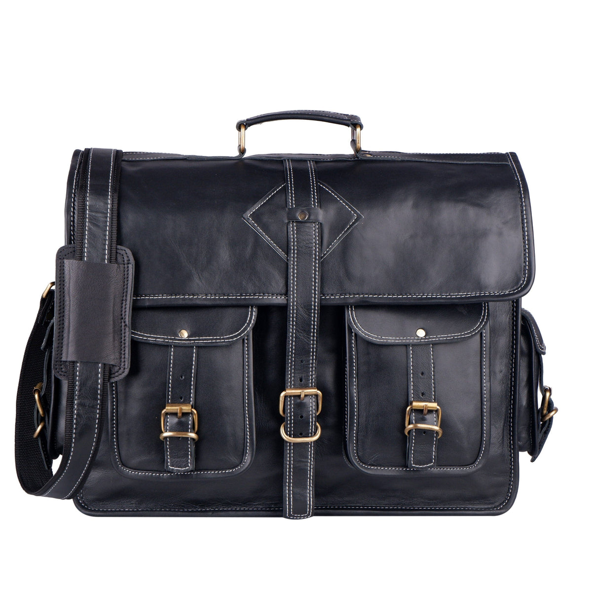 Retro Black Leather Laptop Messenger Bag – 16 & 18 Inch