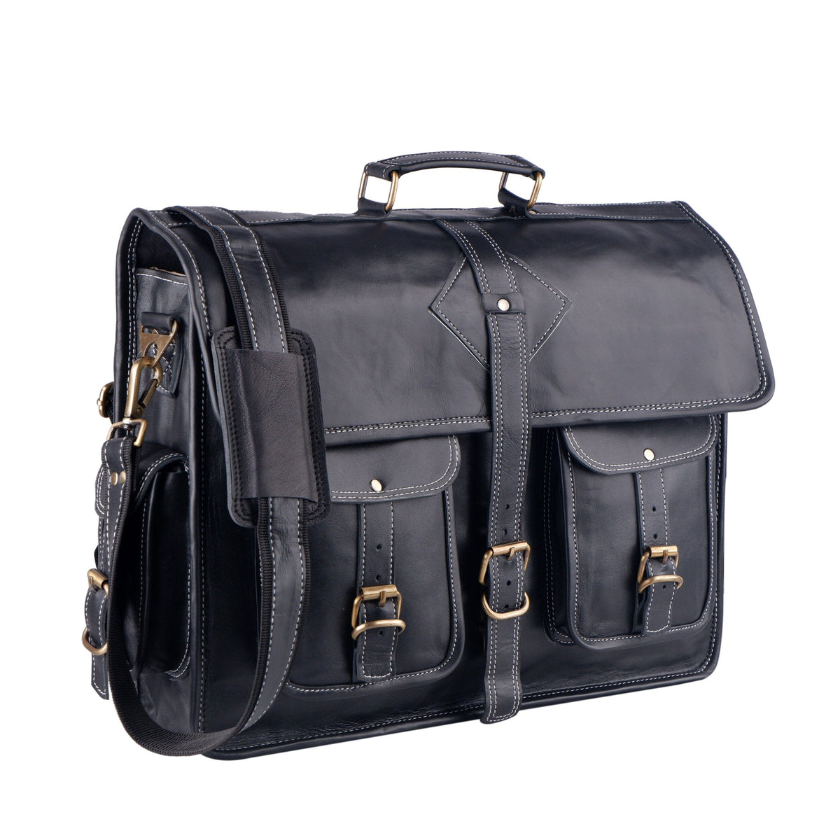 Retro Black Leather Laptop Messenger Bag – 16 & 18 Inch