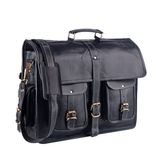 Retro Black Leather Laptop Messenger Bag – 16 & 18 Inch