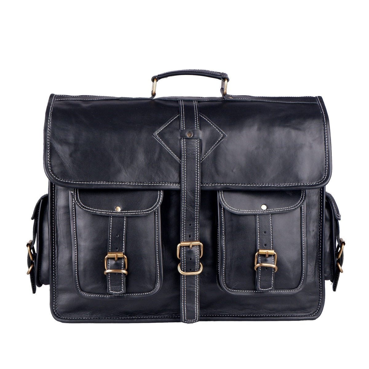 Retro Black Leather Laptop Messenger Bag – 16 & 18 Inch