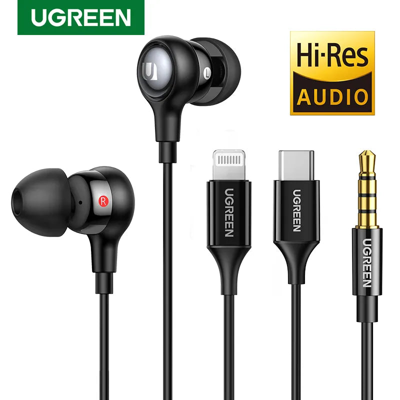 UGREEN Noise Cancelling Wired Earphone With Microphone In Ear Lightning/USB-C/Aux